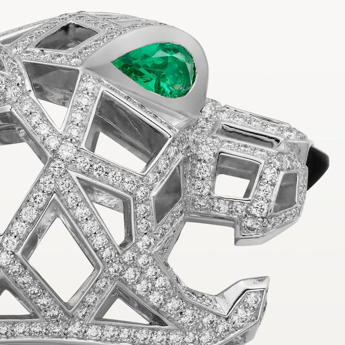 Panthere bangle diamond emerald 18K-Diamond Jewelry-50GRPANTHERE