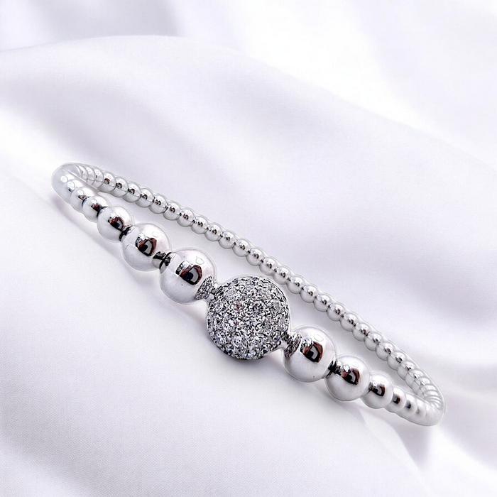 Diamond Bracelet perlee stretchable 18K / Diamond Jewelry