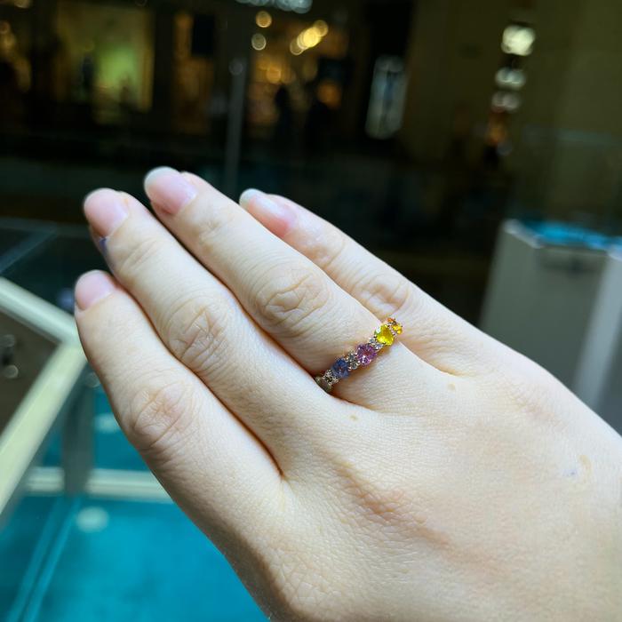 Rainbow diamond ring 18k rose gold-Diamond Jewelry
