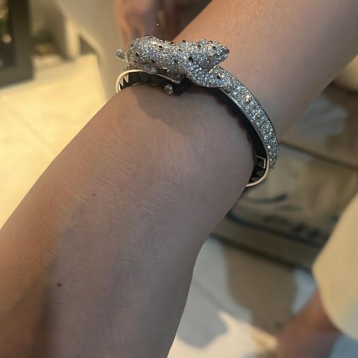 Panther onyx bangle diamond 18k white gold-Diamond Jewelry