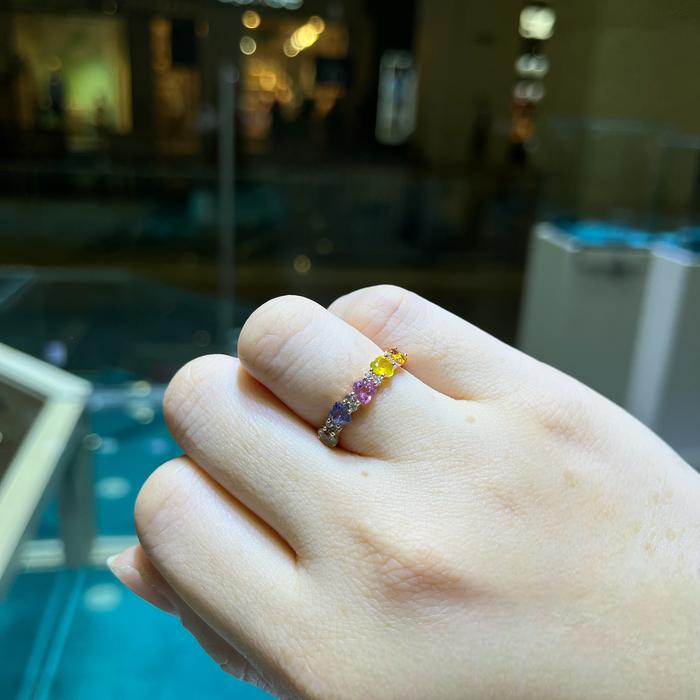 Rainbow diamond ring 18k rose gold-Diamond Jewelry