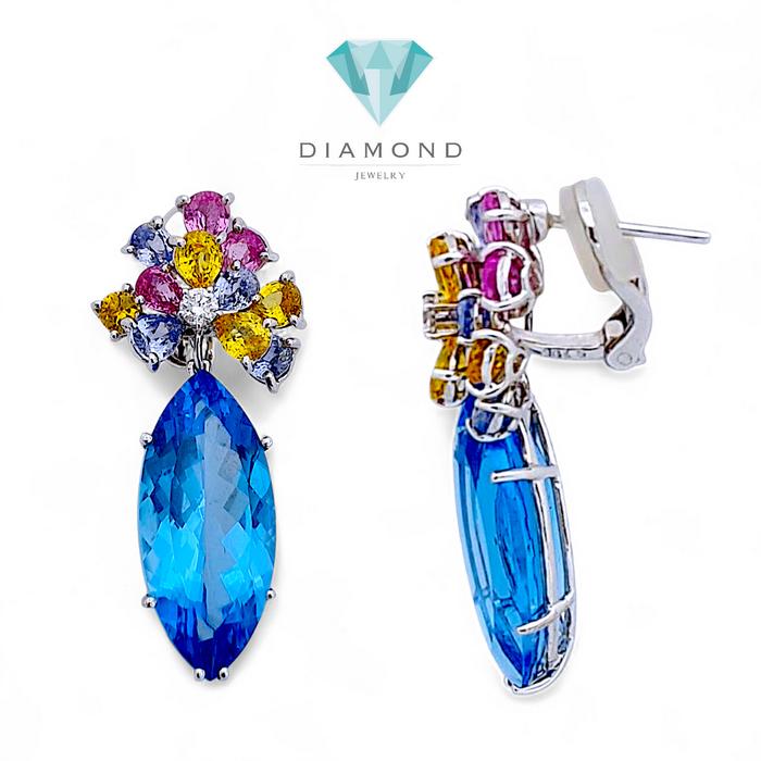 Blue Topaz Diamond Earring 18K / Diamond Jewelry