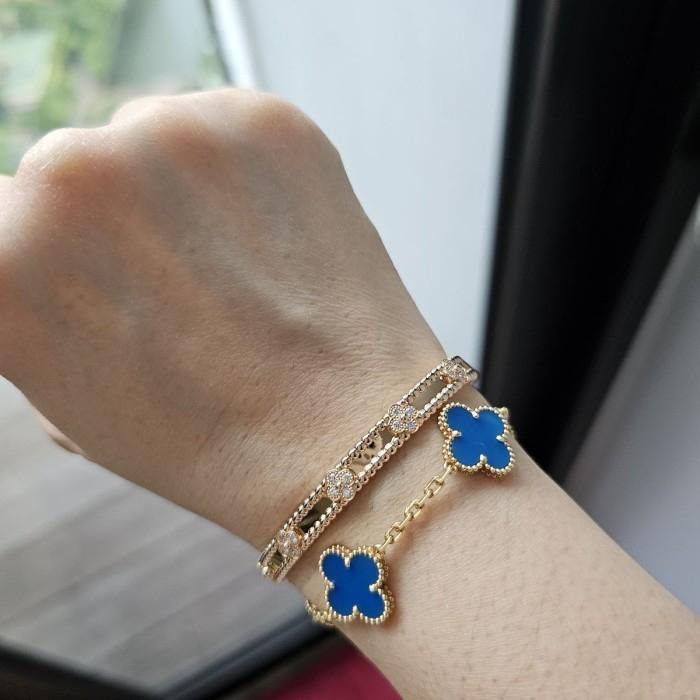 Clover Vintage Blue Agate bracelet vc-Diamond Jewelry