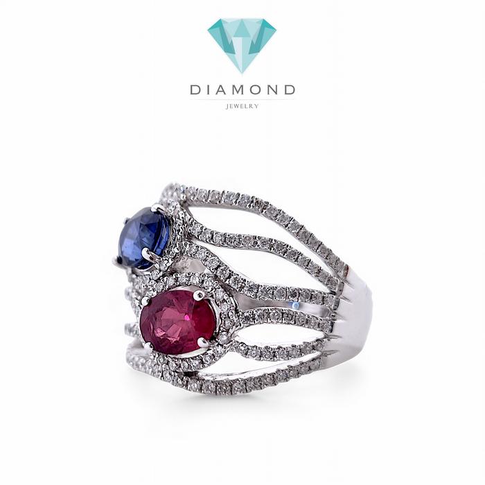 Sapphire Ruby Diamond Ring 18K / Diamond Jewelry