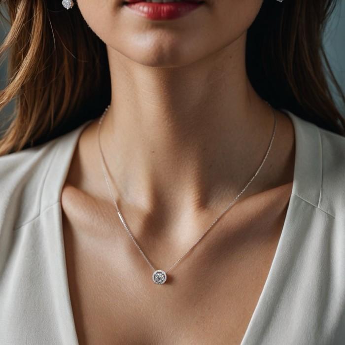 Aurora Solitaire looks Diamond Necklace 18k white gold-Diamond Jewelry