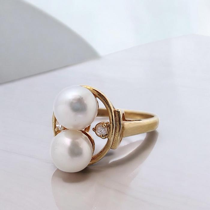Double Pearl Diamond Ring 18K / Diamond Jewelry