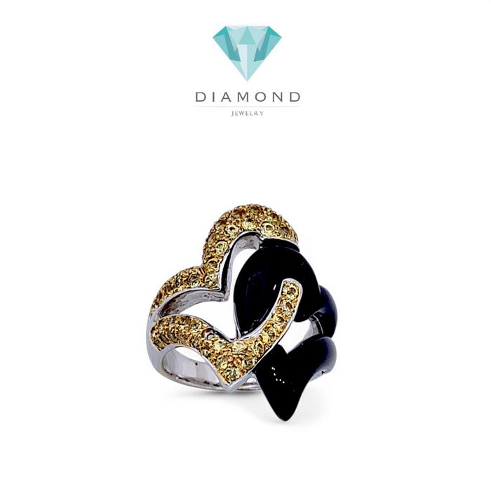 Double Heart Yellow Diamond Ring 18K / Diamond Jewelry