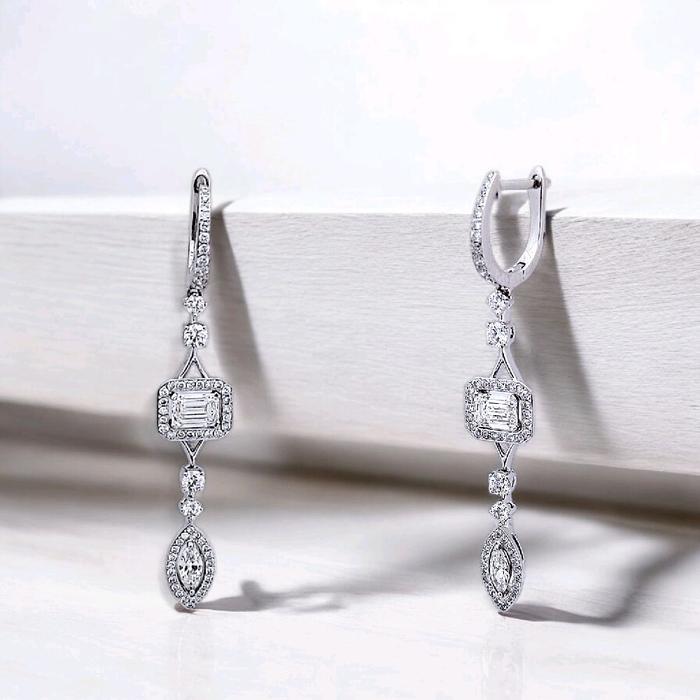 Baguette Diamond Earring 2 row marquise 18K / Diamond Jewelry