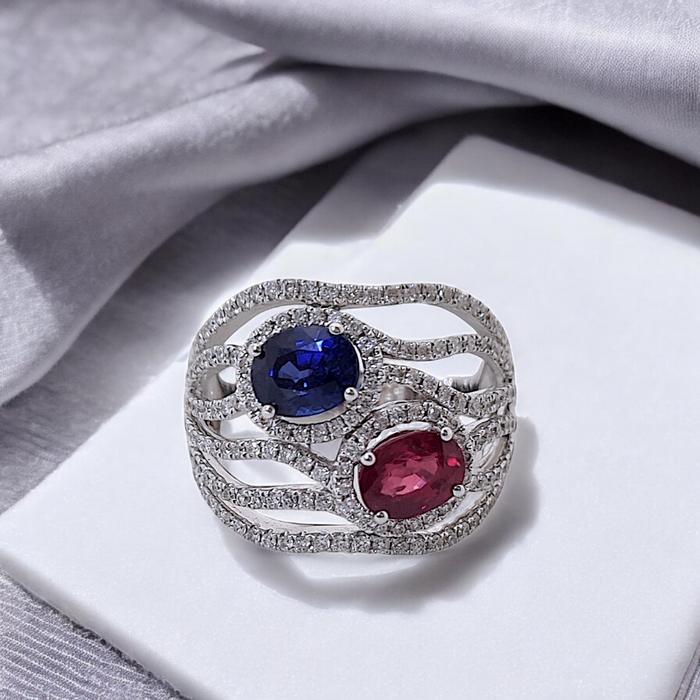 Sapphire Ruby Diamond Ring 18K / Diamond Jewelry