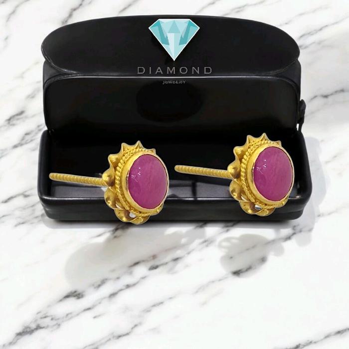 Anting Mas Batu Pink Model Bunga 23K-Diamond Jewelry-331AMSWP2