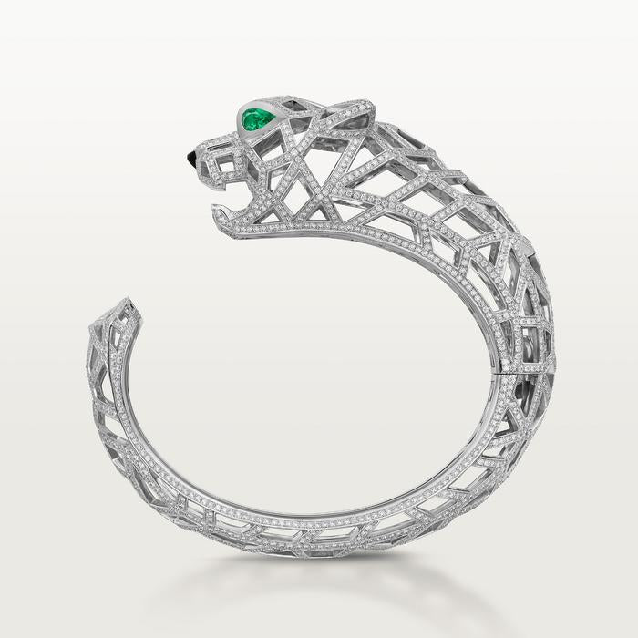 Panthere bangle diamond emerald 18K-Diamond Jewelry-50GRPANTHERE
