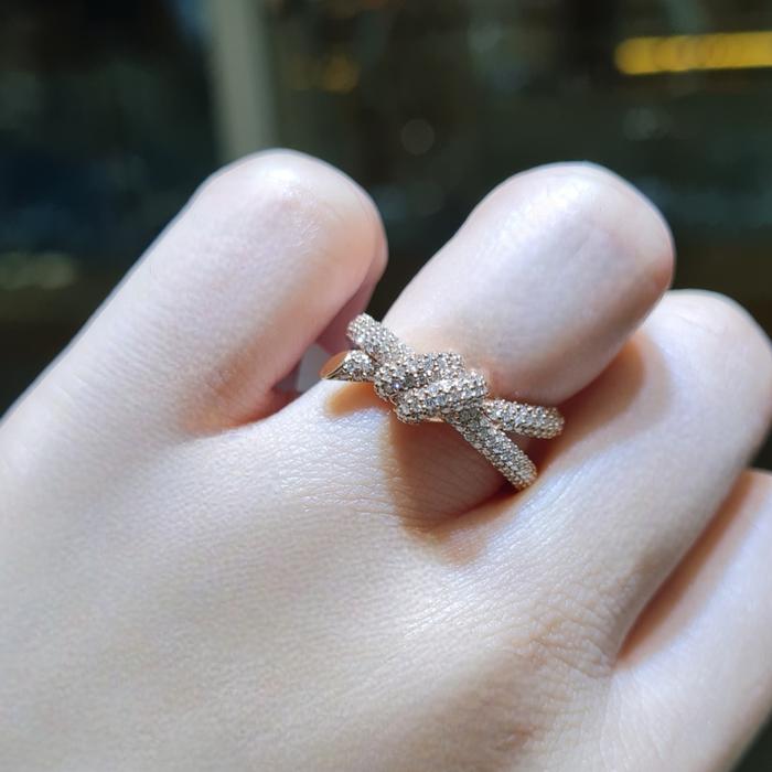 Double Row Diamond knot tif 18k pave diamond Ring / Diamond Jewelry