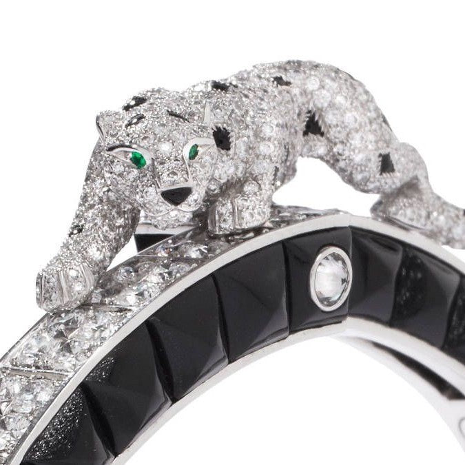Panther onyx bangle diamond 18k white gold-Diamond Jewelry