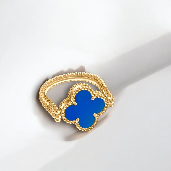 Vintage Reversible blue agate Ring 18K / Diamond Jewey
