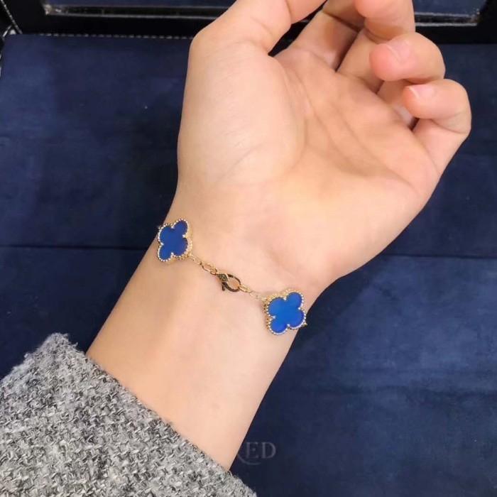 Clover Vintage Blue Agate bracelet vc-Diamond Jewelry