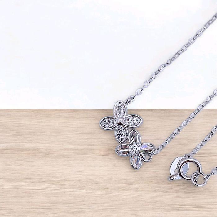 Clover Diamond Duo Flower clover Rainbow Sparkle Necklace 18K / Diamond Jewelry/ kalung berlian duo.clover