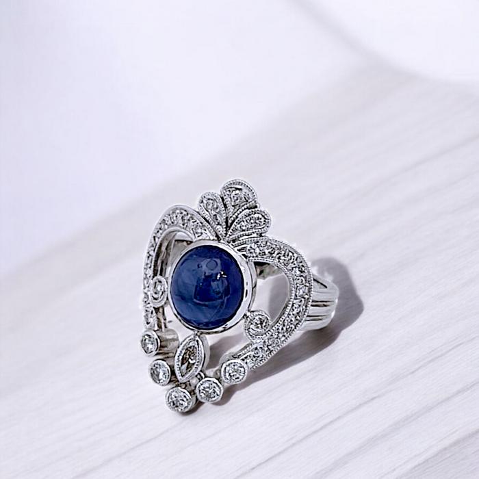 Sapphire Diamond Ring 18K / Diamond Jewelry