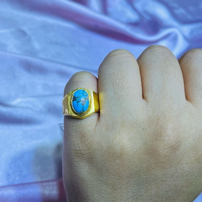 Turqoise blue mans ring 23k / cincin emas batu pria Gold-Diamond Jewelry