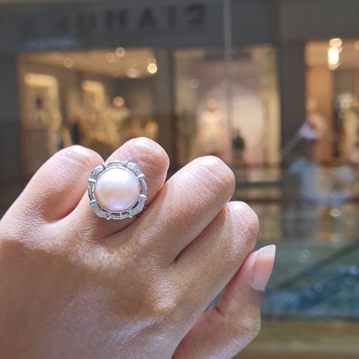 Pearl Diamond Ring 18K / Diamond Jewelry