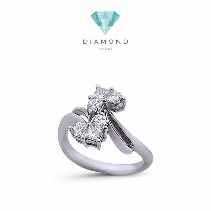 Double Heart Diamond Ring 18K / Diamond Jewelry