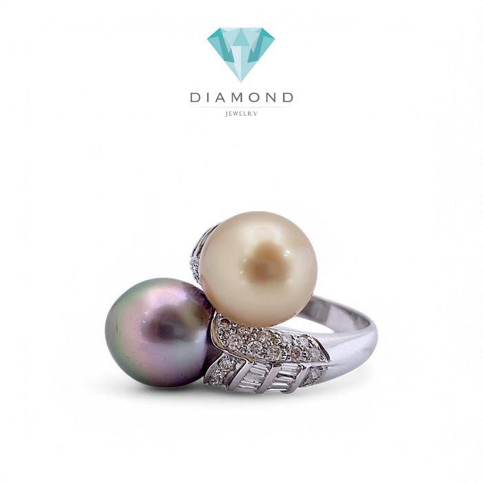 Double Color Tahiti Pearl Diamond Ring 18K / cincin mutiara duo color berlian hitam kuningDiamond Jewelry