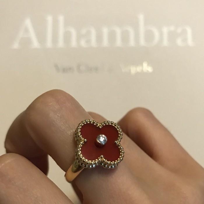Clover vintage holiday gold ring 18K / cincin Clover merah berlian/ red clover ring /Diamond Jewelry