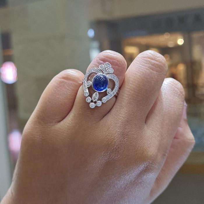 Sapphire Diamond Ring 18K / Diamond Jewelry