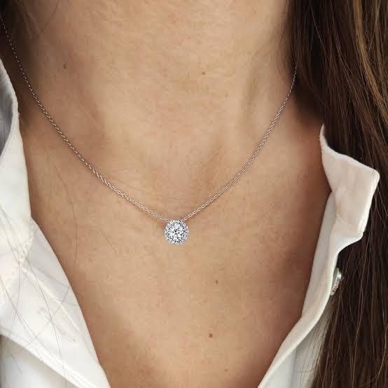 Aurora Solitaire looks Diamond Necklace 18k white gold-Diamond Jewelry