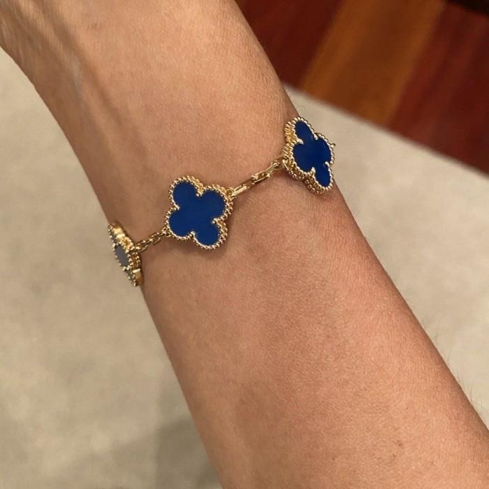 Clover Vintage Blue Agate bracelet vc-Diamond Jewelry