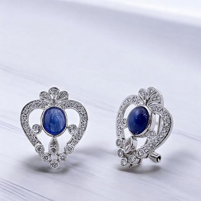 Blue Sapphire Diamond Earring / Diamond Jewelry