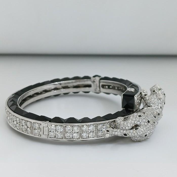Panther onyx bangle diamond 18k white gold-Diamond Jewelry