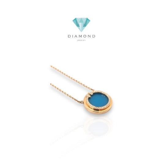 Agate blue T round pendant necklace 18k- Diamond Jewelry