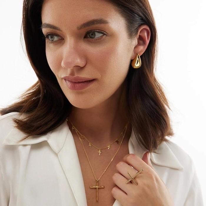 Bola/Tear drop gold 18k earring fashion -Diamond Jewelry-381AMS459LS-382AMS615LS