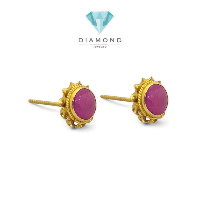 Anting Mas Batu Pink Model Bunga 23K-Diamond Jewelry-331AMSWP2