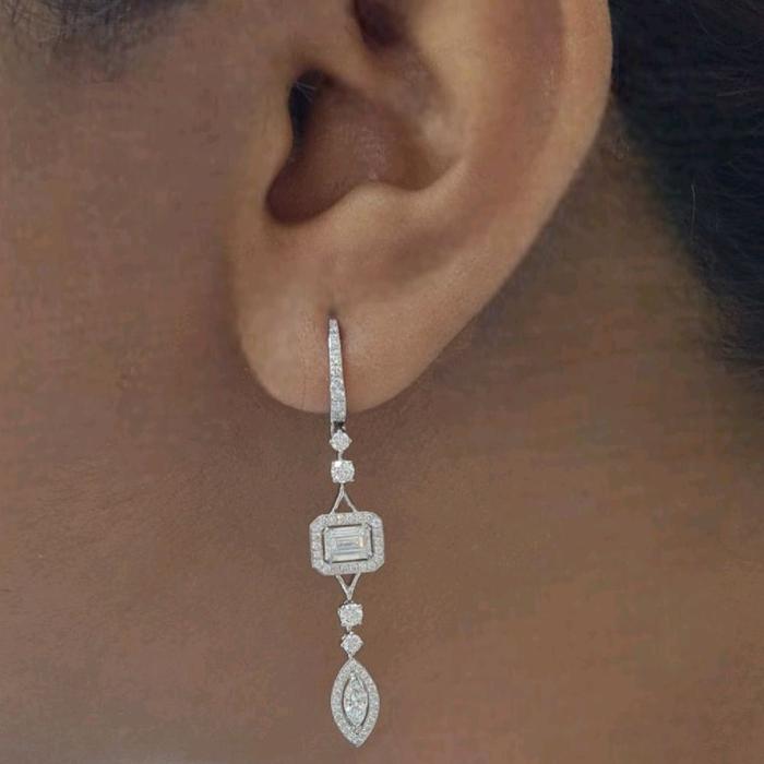 Baguette Diamond Earring 2 row marquise 18K / Diamond Jewelry