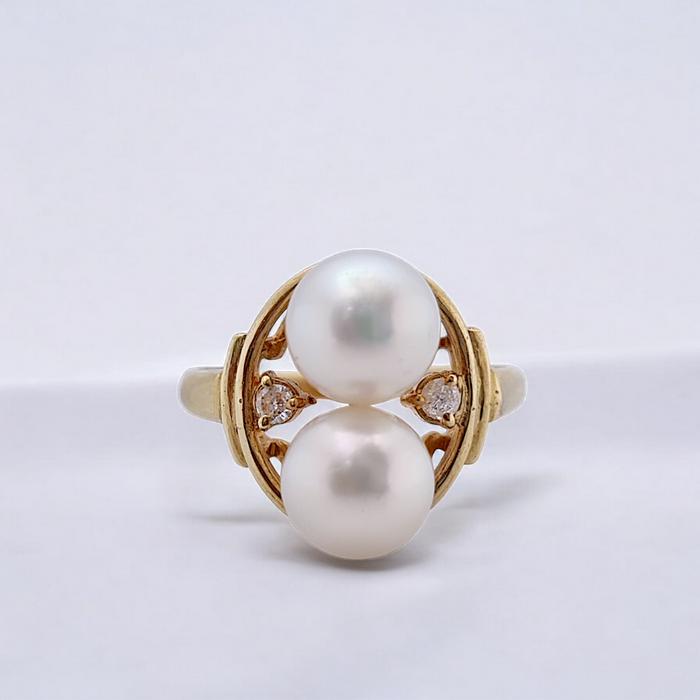 Double Pearl Diamond Ring 18K / Diamond Jewelry