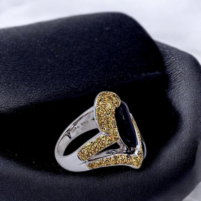 Double Heart Yellow Diamond Ring 18K / Diamond Jewelry