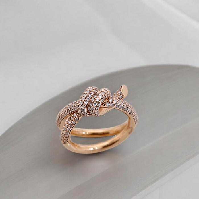 Double Row Diamond knot tif 18k pave diamond Ring / Diamond Jewelry