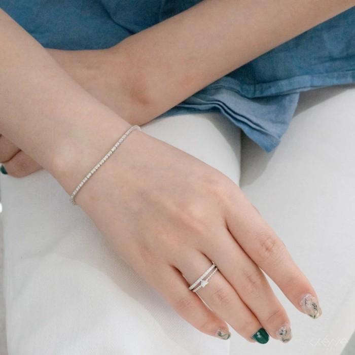Dainty pave bangle diamond 18k gold-Diamond Jewelry