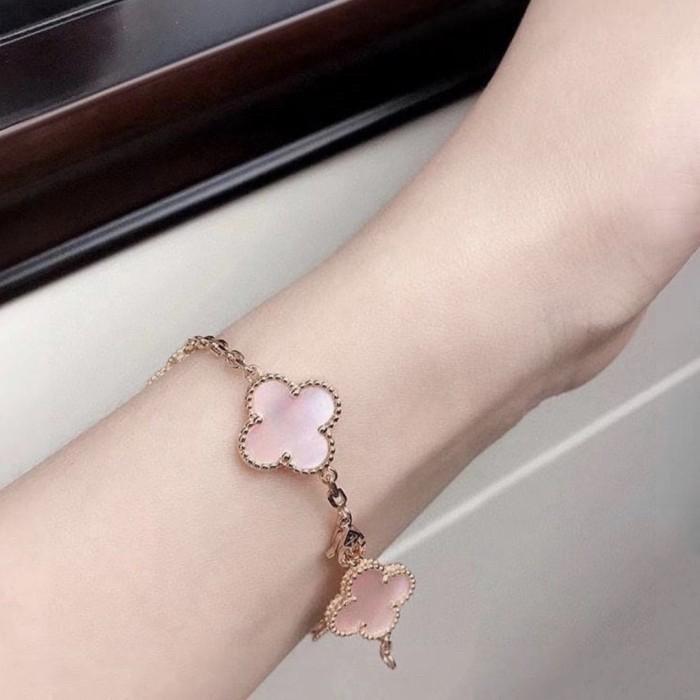 Pink mop clover vintage gold bracelet 18k-Diamond Jewelry