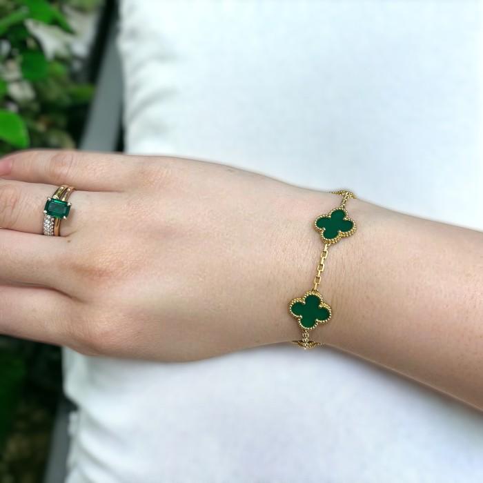 Clover green agate vc bracelet 18k gold-Diamond Jewelry