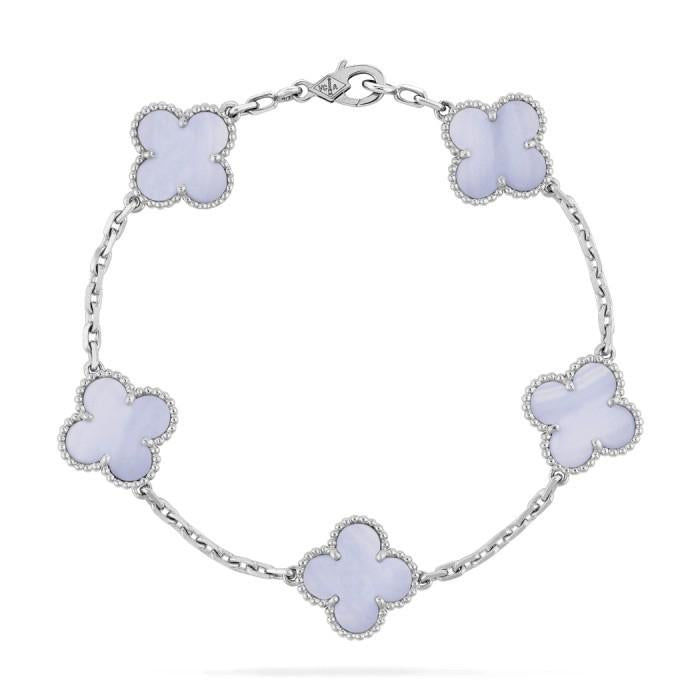 Clover bracelet charnelian red/chalcedony grey 18kGold-Diamond Jewelry-HT