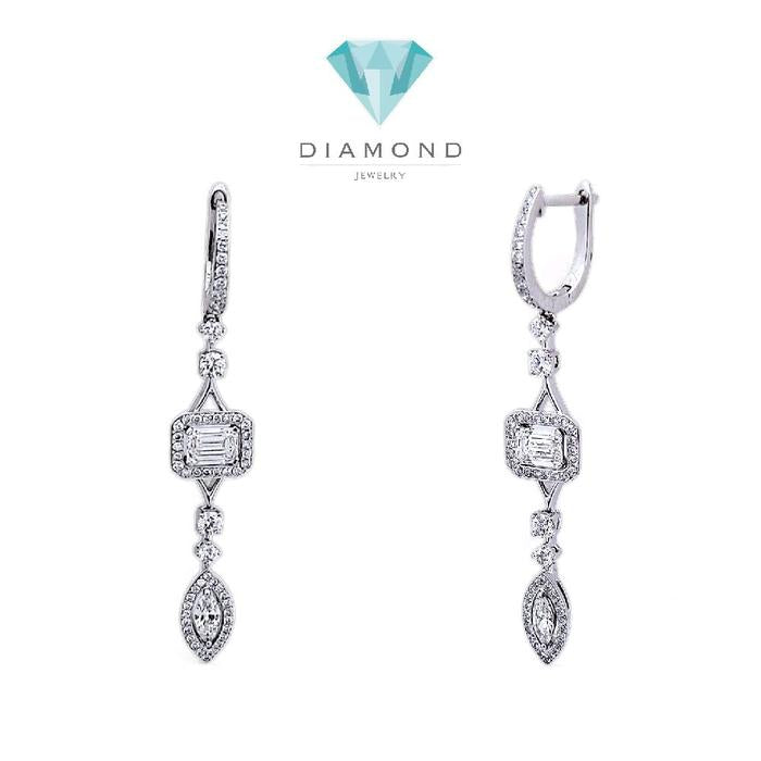 Baguette Diamond Earring 2 row marquise 18K / Diamond Jewelry