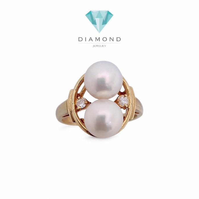 Double Pearl Diamond Ring 18K / Diamond Jewelry