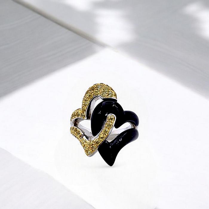 Double Heart Yellow Diamond Ring 18K / Diamond Jewelry