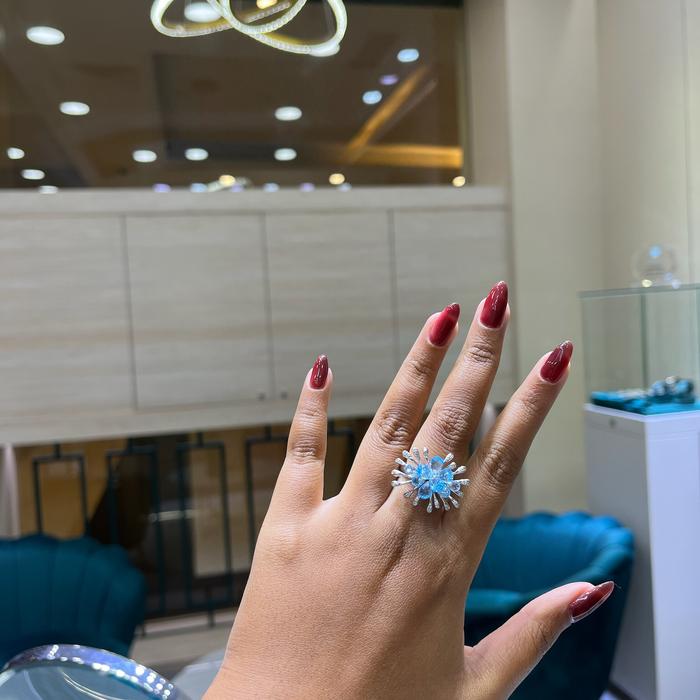 Aquamarine Flower Ring/cincin batu
