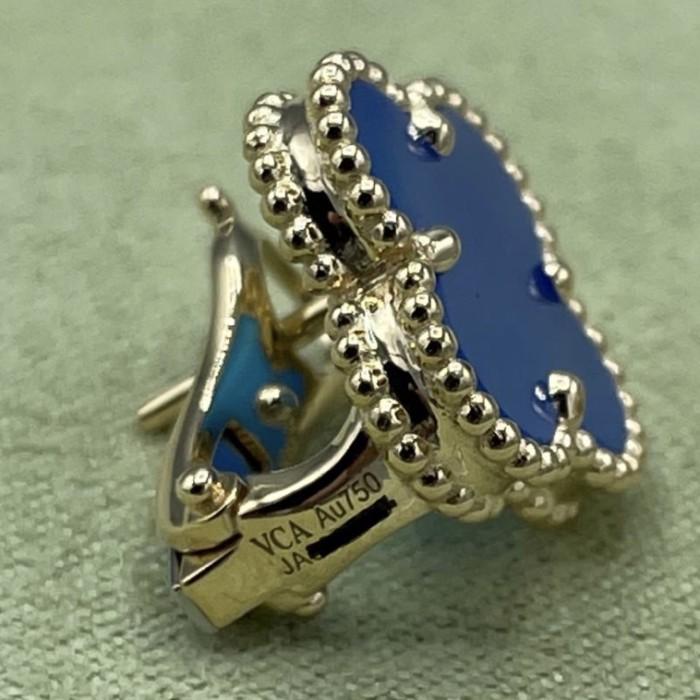 Clover blue agate earring vintage alhambra 18k -Diamond Jewelry-HT