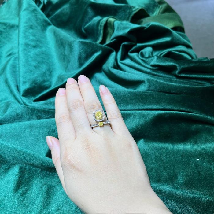 Yellow Cushion Diamond Ring 18k white gold-Diamond Jewelry