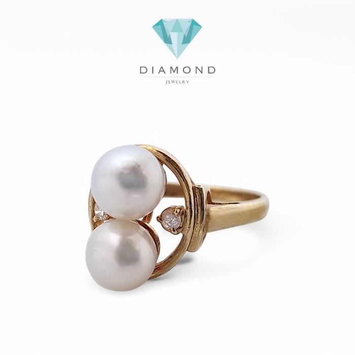 Double Pearl Diamond Ring 18K / Diamond Jewelry