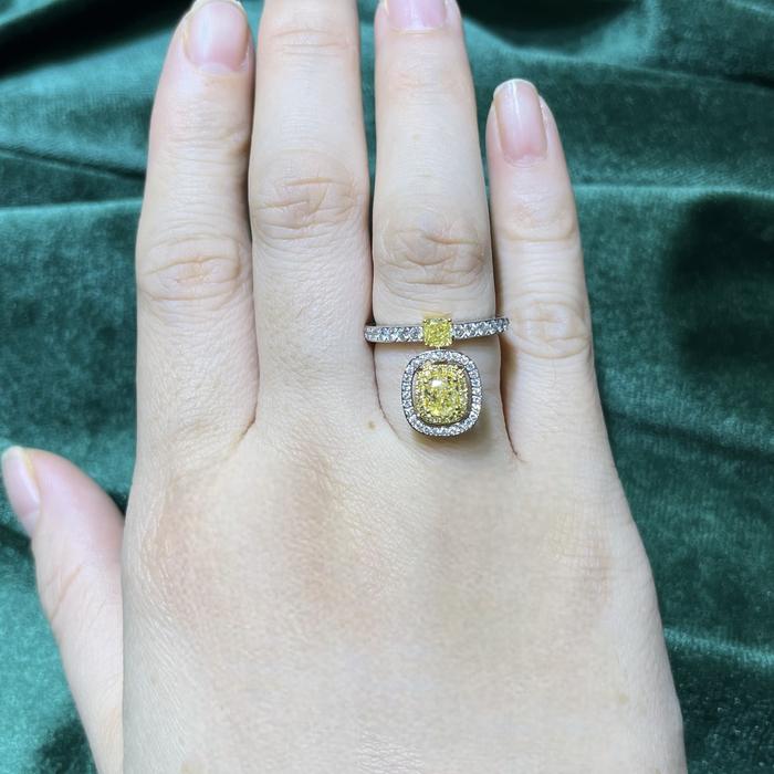 Yellow Cushion Diamond Ring 18k white gold-Diamond Jewelry